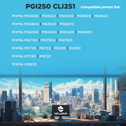 NINJA INK® Compatible with Canon PGI-250 CLI-251 PGI250 CLI251 PIXMA MX922 IP8720 MG5420 MG5422 MG5500 MG5520 MG5522 MG5620 MG5622 MG6320 MG6420