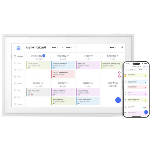 Cadre photo numérique Wi-Fi 32 Go 15,6 po à écran tactile d'Aluratek - Blanc