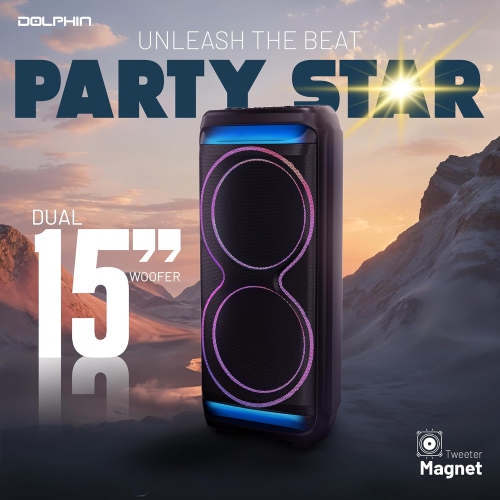 Dolphin SP-5500RBT Bluetooth Party Speaker with Dual 15” Woofers and Wireless Microphone