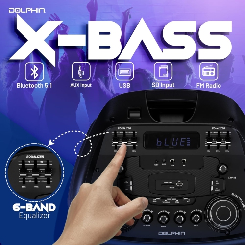Dolphin SP-5500RBT Bluetooth Party Speaker with Dual 15” Woofers and Wireless Microphone
