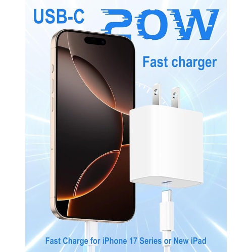 for iPhone 17 16 15 Pro Max Charger, 2 Pack 20W Fast Charging USB C Charger Block Wall Power Adapter + 6FT USB-C Cable for iPhone 17/17 Pro/17 Pro