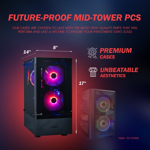 Gigatech Gaming Titan 3 Gaming PC Desktop Monitor Bundle - AMD Ryzen 5 5500 4.2GHz 6-Core, NVIDIA RTX 5060 GPU, 16gb DDR4 3200MHz, 512GB SSD + 8TB