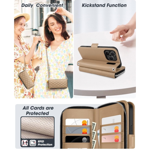 Étui portefeuille pour iPhone 17 Pro, porte-carte anti-RFID pour femmes et hommes mode cuir PU, fermeture magnétique, fermeture à glissière, étui