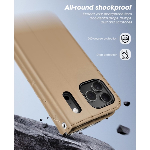 Étui portefeuille pour iPhone 17 Pro, porte-carte anti-RFID pour femmes et hommes mode cuir PU, fermeture magnétique, fermeture à glissière, étui