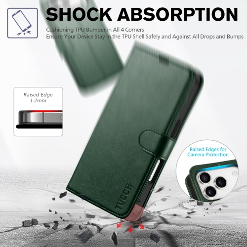 Étui portefeuille compatible avec iPhone 17 Pro 2025, 4 fentes pour cartes avec blocage RFID, béquille, coque antichoc en TPUR, cuir PU, fermeture