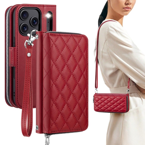 HLD  Iphone 17 Pro Case Wallet, Rfid Blocking Card Holder for Women And Men Fashion Pu Leather Magnetic Snap Flip Zipper Phone Case w Shoulder Wrist