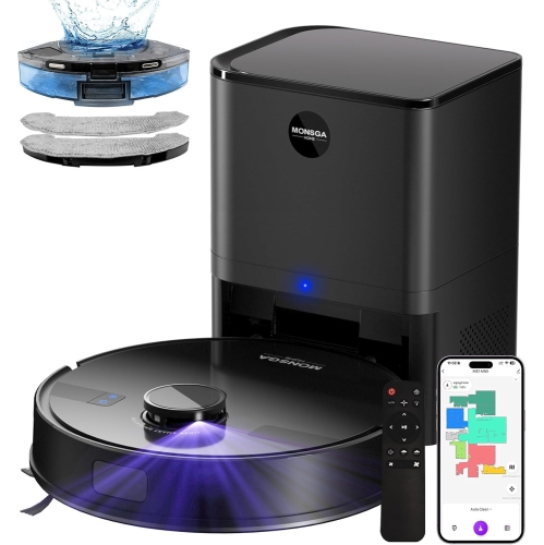 MONSGA Robot Vacuum & Mop - 5000 Pa Self-Emptying Auto-Dock with 3.5 L / 60-Day Capacity, LiDAR Mapping & Navigation, 180-Min Runtime, Wi-Fi / App /