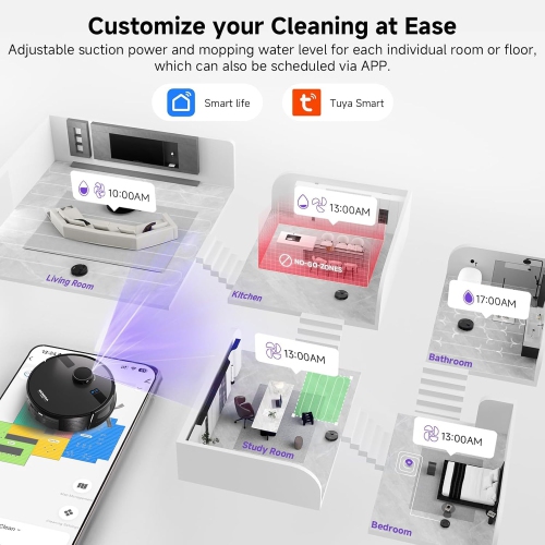 MONSGA Robot Vacuum & Mop - 5000 Pa Self-Emptying Auto-Dock with 3.5 L / 60-Day Capacity, LiDAR Mapping & Navigation, 180-Min Runtime, Wi-Fi / App /