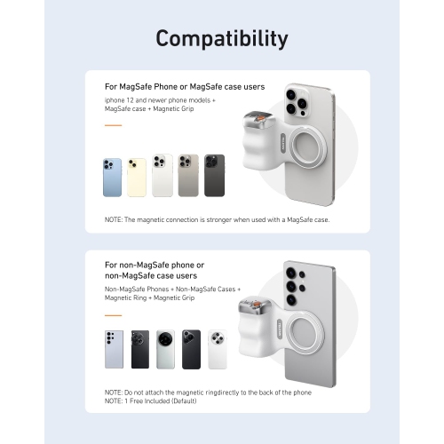 TELESIN Fun Shot Magnetic Phone Camera DSLR Style Shutter Grip with Remote Control, iPhone Camera Grip Phone Clip Handle with 1/4" for iPhone Android