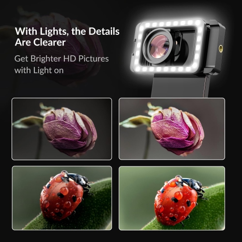 APEXEL 15X Macro Lens for iPhone with LED Fill Light, Samsung, Android Phone, with Universal Lens Clip Attachment