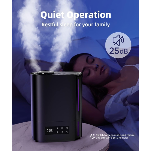 6L Humidifiers for Bedroom Large Room, Ultrasonic Top Fill Cool Mist Humidifiers & Essential Oil Diffuser for Baby, Nursery, Plants, Last up to 60