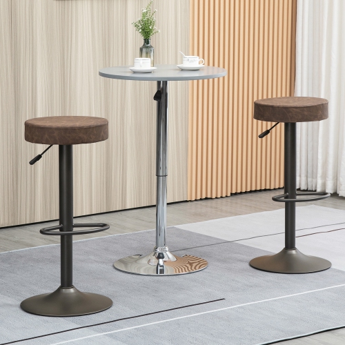 HOMCOM Modern Adjustable Bar Stools Set of 2, Swivel Barstools with Footrest, PU Leather Round Top for Kitchen and Dining Room, Brown and Gunmetal