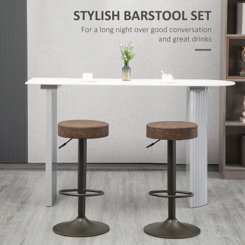 HOMCOM Modern Adjustable Bar Stools Set of 2, Swivel Barstools with Footrest, PU Leather Round Top for Kitchen and Dining Room, Brown and Gunmetal