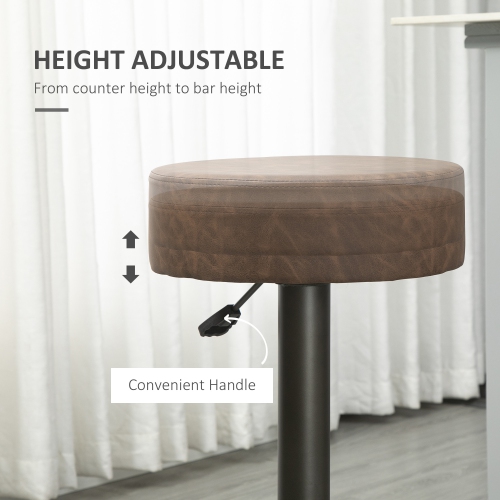 HOMCOM Modern Adjustable Bar Stools Set of 2, Swivel Barstools with Footrest, PU Leather Round Top for Kitchen and Dining Room, Brown and Gunmetal