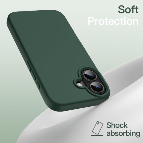 Midnight Green Silicone Case for iPhone 16 – Soft Liquid Silicone with Microfiber Lining, Shockproof & Wireless Charging Compatible