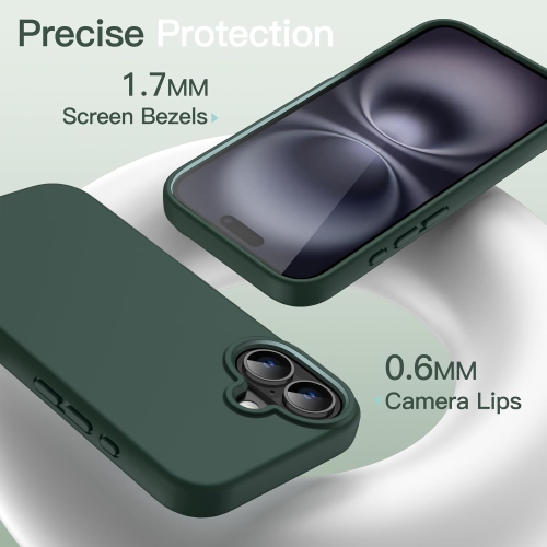 Midnight Green Silicone Case for iPhone 16 – Soft Liquid Silicone with Microfiber Lining, Shockproof & Wireless Charging Compatible