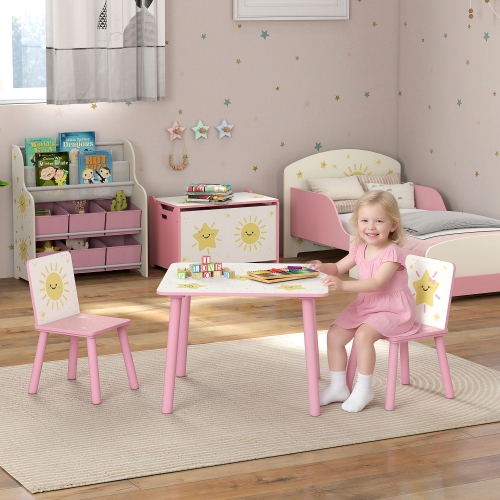 Qaba 3-Piece Kids Table and Chair Set, Toddler Table and Chair Set with Star Pattern for Boys and Girls Aged 3-8, Bedroom, Nursery, Playroom, Pink