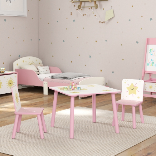 Qaba 3-Piece Kids Table and Chair Set, Toddler Table and Chair Set with Star Pattern for Boys and Girls Aged 3-8, Bedroom, Nursery, Playroom, Pink