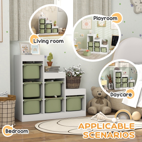 Qaba – Range-tout pour jouets avec 6 bacs en plastique, rangement pour jouets à 3 couches pour enfants avec conception anti-basculement, pour enfants