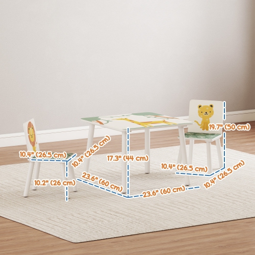 Qaba 3-Piece Kids Table and Chair Set, Toddler Table and Chair Set with Animal Pattern for Boys and Girls Aged 3-8, Bedroom, Nursery, Playroom, Green