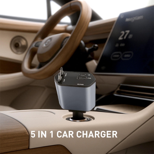 Chargeur de voiture rétractable 88&nbsp;W, chargeur de téléphone de voiture rapide 4-en-1 avec 2.5&nbsp;pi Deux câbles rétractables