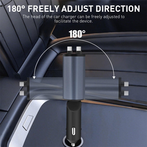 Chargeur de voiture rétractable 88&nbsp;W, chargeur de téléphone de voiture rapide 4-en-1 avec 2.5&nbsp;pi Deux câbles rétractables
