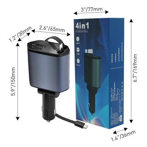 Chargeur de voiture rétractable 88&nbsp;W, chargeur de téléphone de voiture rapide 4-en-1 avec 2.5&nbsp;pi Deux câbles rétractables