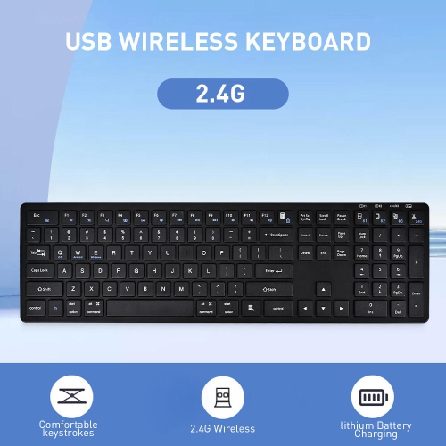 2.4G USB-C Wireless Keyboard Ultra Slim Full Size Keyboard Keypad