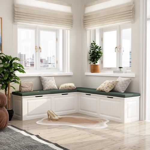 Famapy Modern Storage Bench with Hidden Compartment and Cushioned Seat, Entryway Organizer for Shoes & Accessories,Green & White