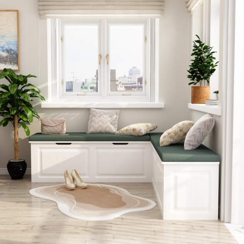 Famapy Modern Storage Bench with Hidden Compartment and Cushioned Seat, Entryway Organizer for Shoes & Accessories,Green & White