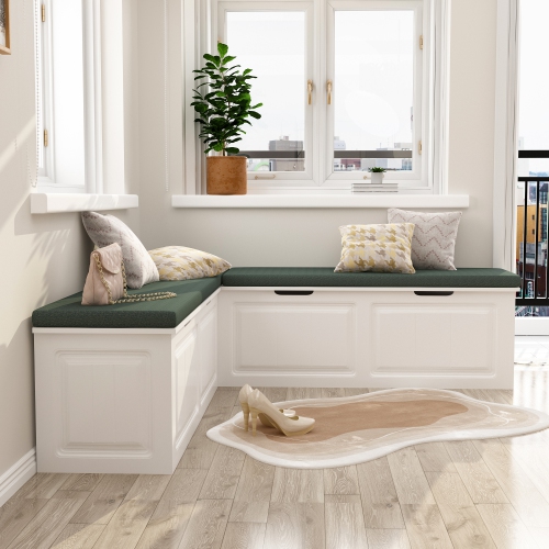 Famapy Modern Storage Bench with Hidden Compartment and Cushioned Seat, Entryway Organizer for Shoes & Accessories,Green & White