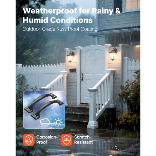 VEVOR 4Pcs 6.5 in Barn Door Handle,Rustic Fence Gate Handle, Rust-Resistant Coating, Heavy Duty Carbon Steel Outdoor Gate Handles, Easy to Install,