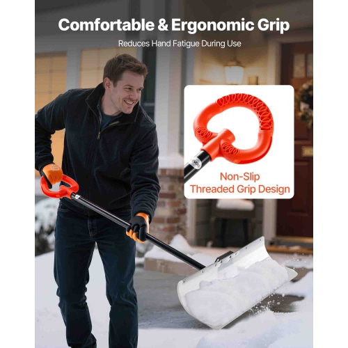 VEVOR 30 in Snow Pusher Shovel,Outdoor Snowplow Shovel with Ergonomic Grip, HDPE Plastic Blade, Winter Shovels with Segmented Handle, Metal Edged