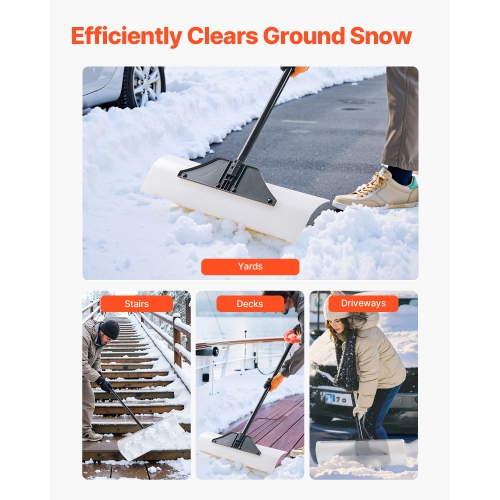 VEVOR 30 in Snow Pusher Shovel,Outdoor Snowplow Shovel with Ergonomic Grip, HDPE Plastic Blade, Winter Shovels with Segmented Handle, Metal Edged