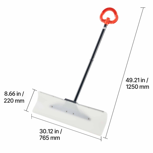 VEVOR 30 in Snow Pusher Shovel,Outdoor Snowplow Shovel with Ergonomic Grip, HDPE Plastic Blade, Winter Shovels with Segmented Handle, Metal Edged