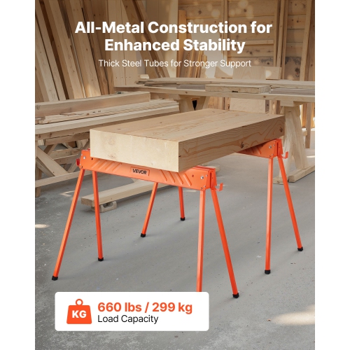 VEVOR 2 Pack Saw Horses, Folding Work Horses, 660 lbs Load Capacity Sawhorse with Heavy Duty Legs, All-Metal Portable Saw Horse with Non-Slip Foot