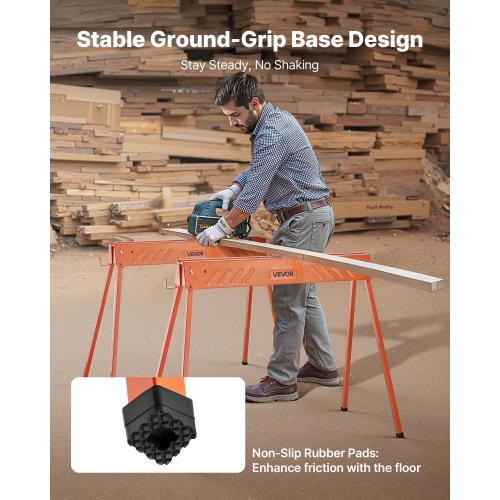 VEVOR 2 Pack Saw Horses, Folding Work Horses, 660 lbs Load Capacity Sawhorse with Heavy Duty Legs, All-Metal Portable Saw Horse with Non-Slip Foot