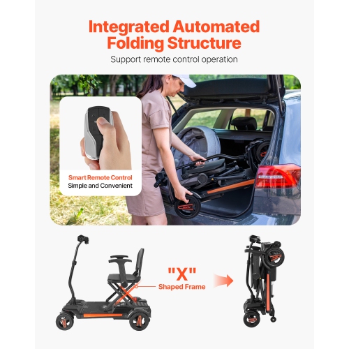 VEVOR 265LBS 4-Wheel Electric Mobility Scooter for Adults & Seniors, Integrated Automatic Folding Mobility Scooter with Remote Control, NFC Keys &