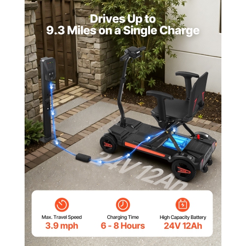 VEVOR 265LBS 4-Wheel Electric Mobility Scooter for Adults & Seniors, Integrated Automatic Folding Mobility Scooter with Remote Control, NFC Keys &