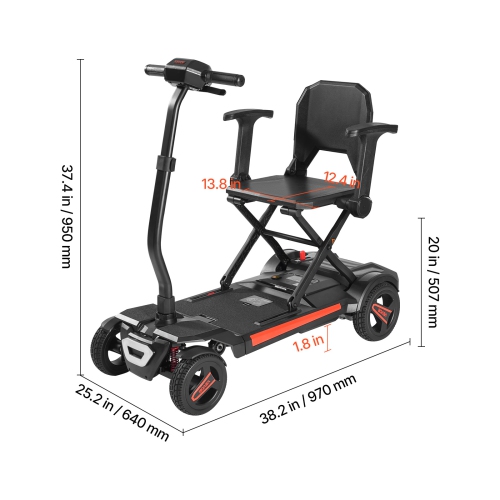VEVOR 265LBS 4-Wheel Electric Mobility Scooter for Adults & Seniors, Integrated Automatic Folding Mobility Scooter with Remote Control, NFC Keys &