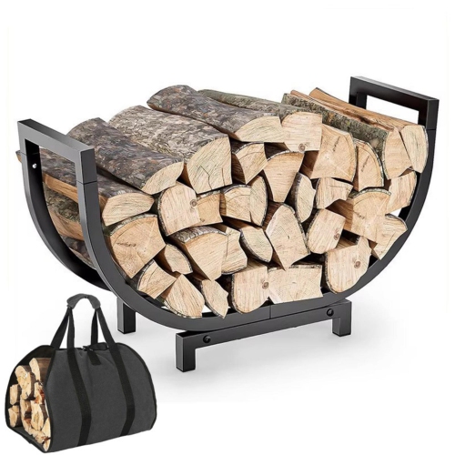Firewood Storage Rack, Metal Indoor Fireplace Firewood Storage Rack with Outdoor Firewood Carrying Bag, Suitable for Home Use