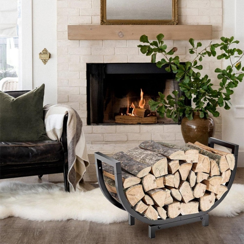 Firewood Storage Rack, Metal Indoor Fireplace Firewood Storage Rack with Outdoor Firewood Carrying Bag, Suitable for Home Use