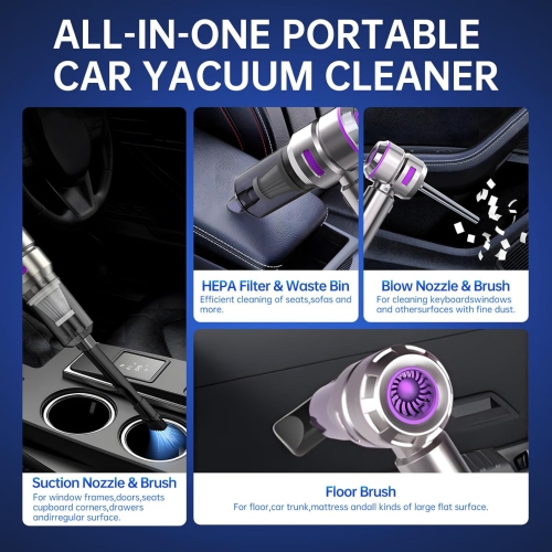 NIERBO Handheld Mini Vacuum Cordless, 23000PA Powerful Suction USB Rechargeable Portable Car Vacuum Cleaner Car Cleaner for Pet Hair, Car, Home,