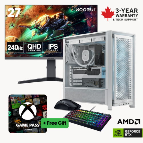 5-in-1 Advanced Pro Gaming Bundle – RX 9070 XT 2K Monitor, Mouse, Keyboard, Headset | AMD Ryzen 7 9800X3D | 32 GB DDR5-5600 | 2 TB SSD - White