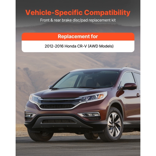 VEVOR R-31455 Front & Rear Brake Kit Compatible with 2012-2016 Honda CR-V, 12 inch Hollow Structure Front Rotors, 12 inch Solid Structure Rear Rotors