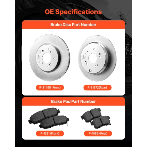 VEVOR R-31455 Front & Rear Brake Kit Compatible with 2012-2016 Honda CR-V, 12 inch Hollow Structure Front Rotors, 12 inch Solid Structure Rear Rotors