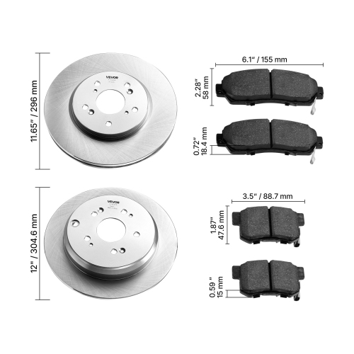 VEVOR R-31455 Front & Rear Brake Kit Compatible with 2012-2016 Honda CR-V, 12 inch Hollow Structure Front Rotors, 12 inch Solid Structure Rear Rotors