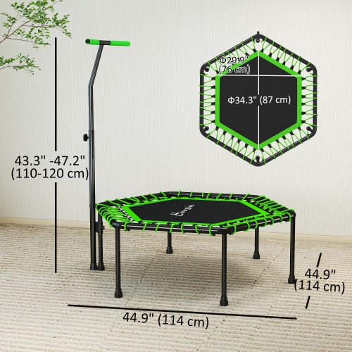 Soozier 45" Rebounder Trampoline for Adults, Mini Fitness Trampoline Bungee Rebounder with 3-Level Adjustable Handle, Indoor Outdoor Jumping Cardio