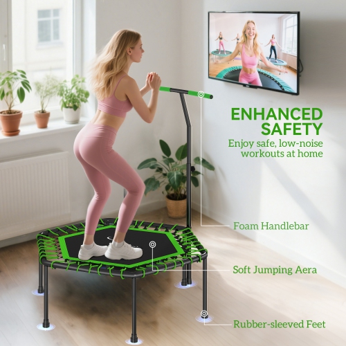 Soozier 45" Rebounder Trampoline for Adults, Mini Fitness Trampoline Bungee Rebounder with 3-Level Adjustable Handle, Indoor Outdoor Jumping Cardio