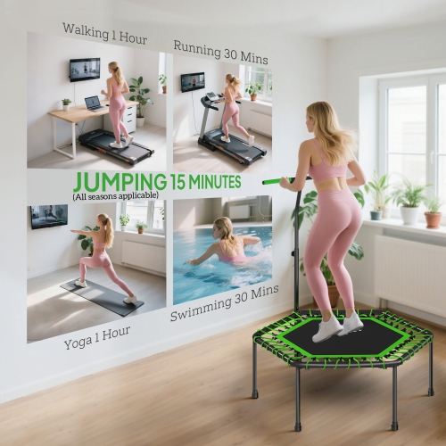 Soozier 45" Rebounder Trampoline for Adults, Mini Fitness Trampoline Bungee Rebounder with 3-Level Adjustable Handle, Indoor Outdoor Jumping Cardio